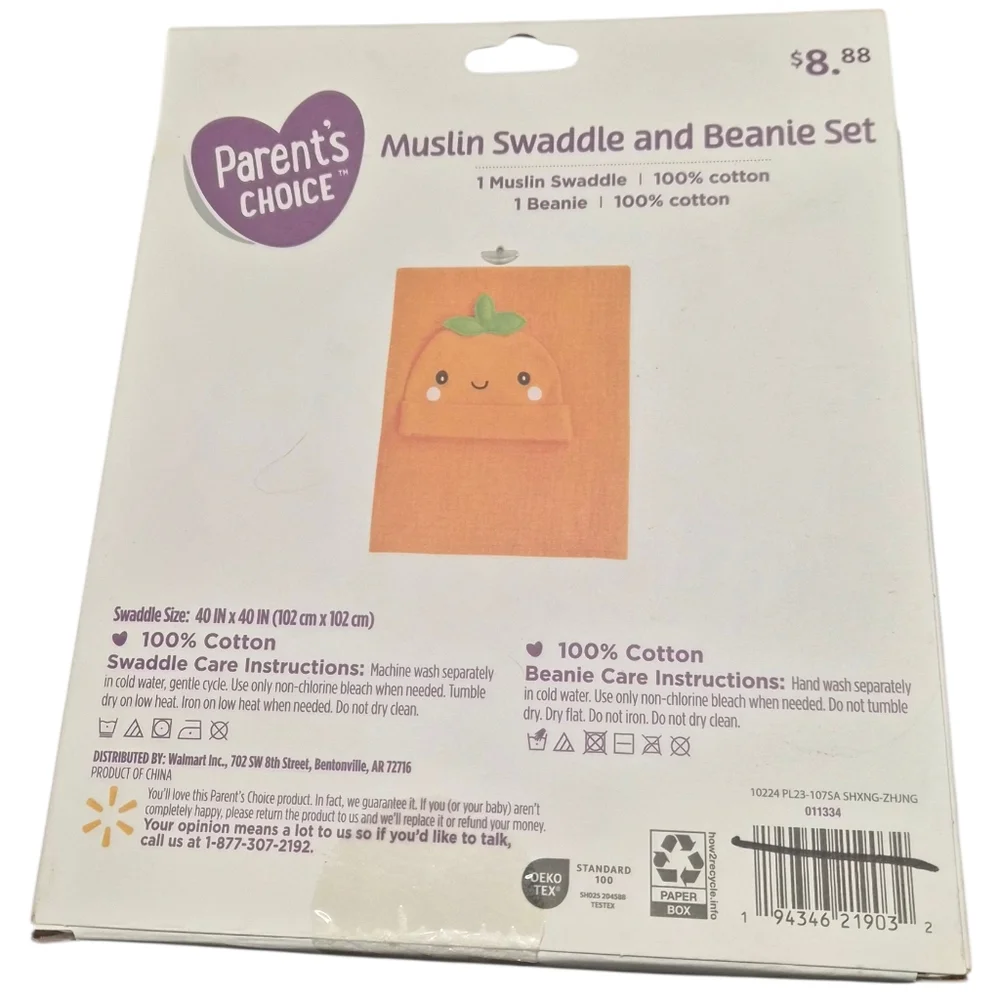 Swaddle and Beanie Set Orange Muslin 100 Cotton 40